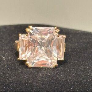 Vintage Sterling Silver Gold Plated Cocktail Ring - 3 Stones CZ Size 7